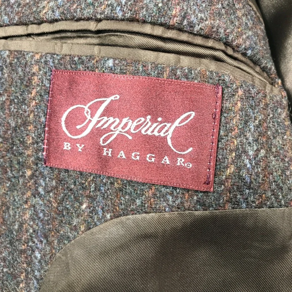 Vintage 80s Haggar Wool Blazer Sport Coat Men 42L Brown Herringbone Academia Dad